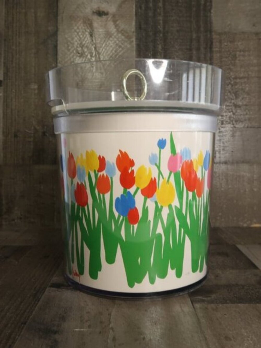 Vintage RETRO 70s AUDREY St Tropez Thermo Ice Bucket Floral Tulips Chiller Lid